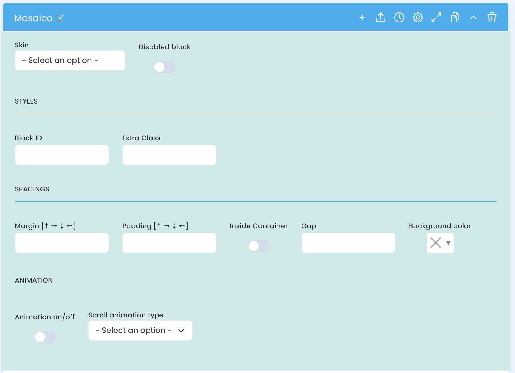 Advanced settings of the mosaic block